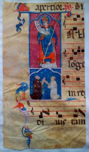 lettera istoriata I : sant’Agostino consegna la regola